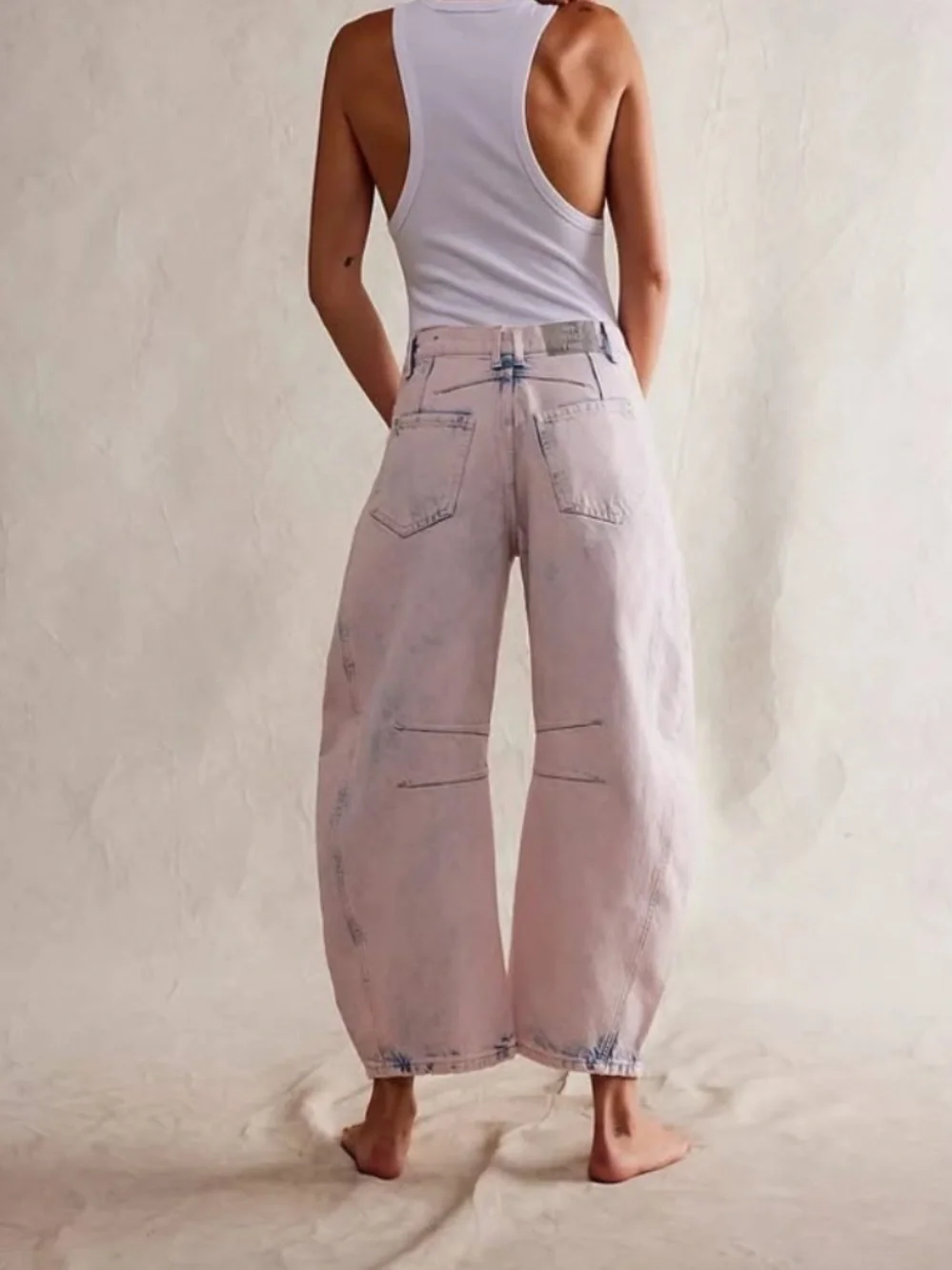 ⭐️Free People Good Luck Barrel Jeans Light Wash Horseshoe Wide Leg ⭐️